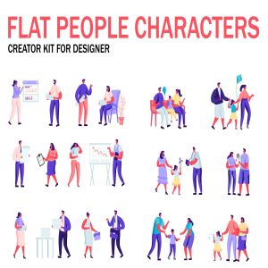 扁平化设计风格虚拟人物角色图形设计工具包v4 Flat People Character Creator Kit