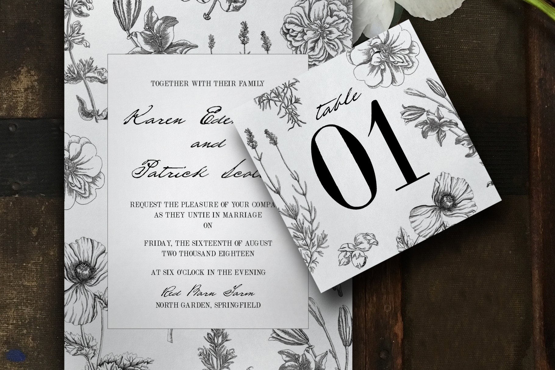 植物装饰婚礼邀请函邀请卡模板 Botanical Wedding Invitation Suite