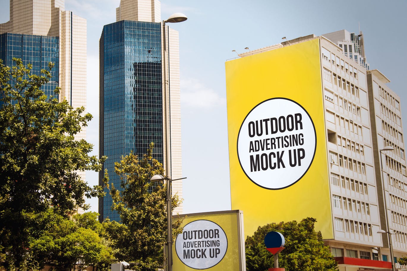 大型户外楼体广告牌广告设计效果图样机模板#3 Outdoor Wall Advertising Mockup Template #3