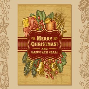 复古设计风格圣诞节贺卡设计模板 Merry Christmas Retro Card
