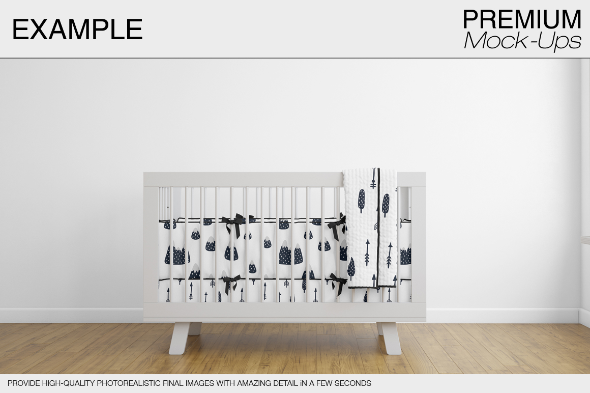 高品质的婴儿床 & 90个相框展示样机下载 Nursery Crib Wall & 90 Frames [psd]