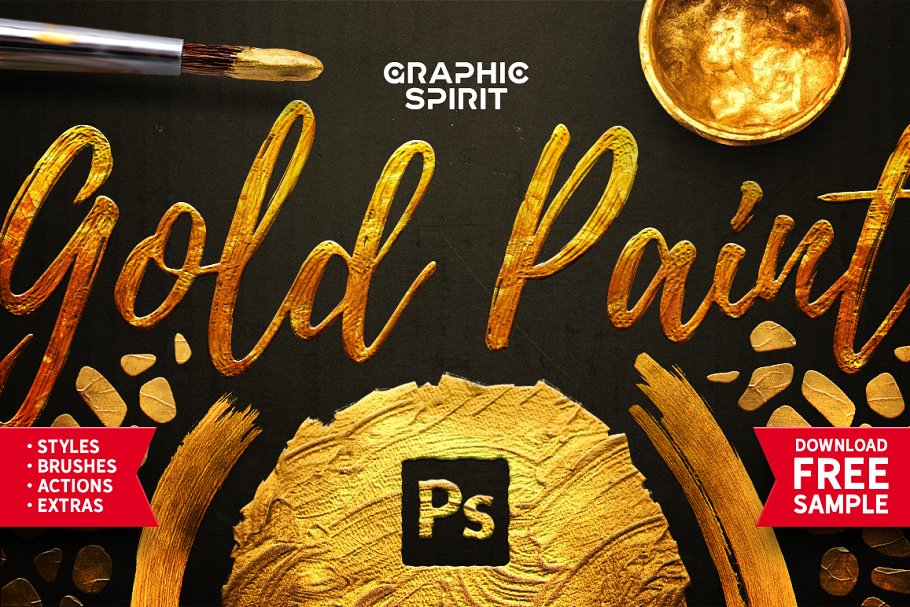 浮雕&扁平金属效果图层样式大合集 Gold Paint Effect for Photoshop