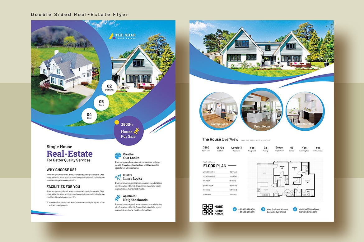 双面印刷楼盘销售/租赁海报传单设计模板v6 Double Sided Real Estate Flyer Template V-6