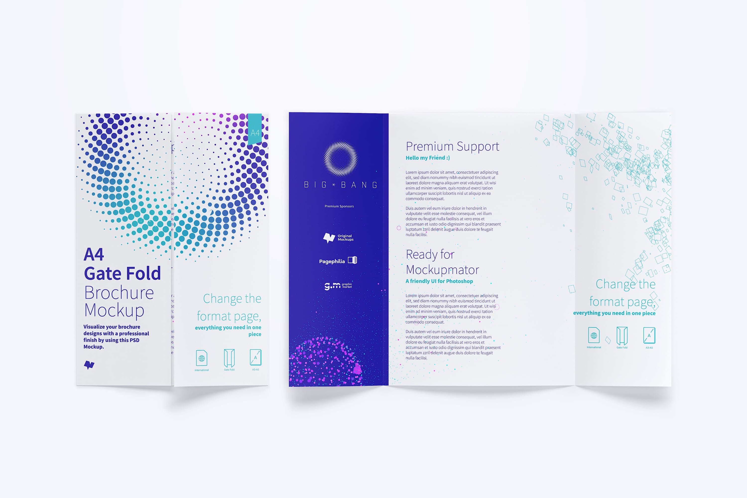 对折门折页风格A4尺寸传单样机模板05 A4 Gate Fold Brochure Mockup 05