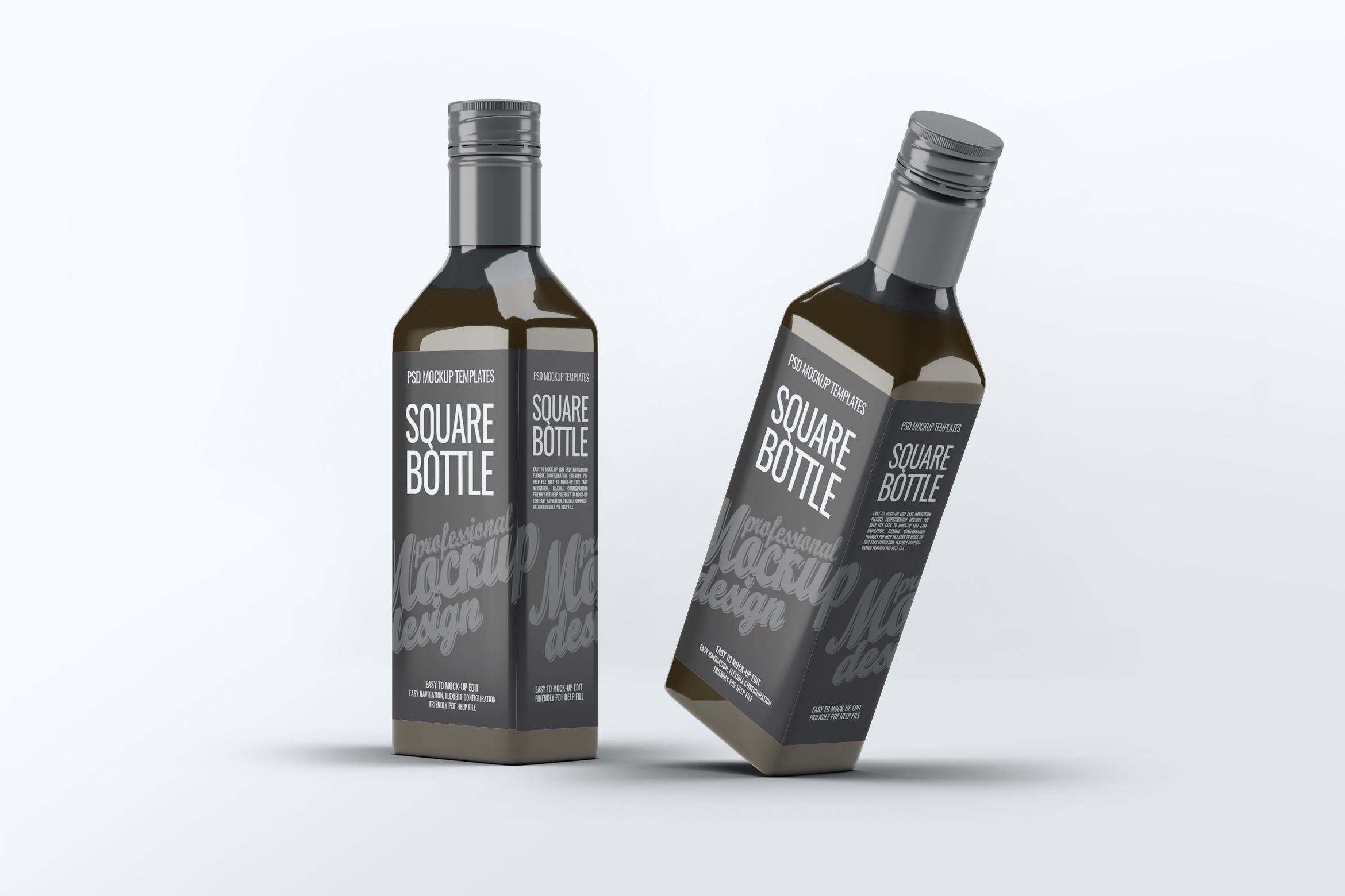 方形玻璃瓶设计样机模板 Square Glass Bottle Mock-Up