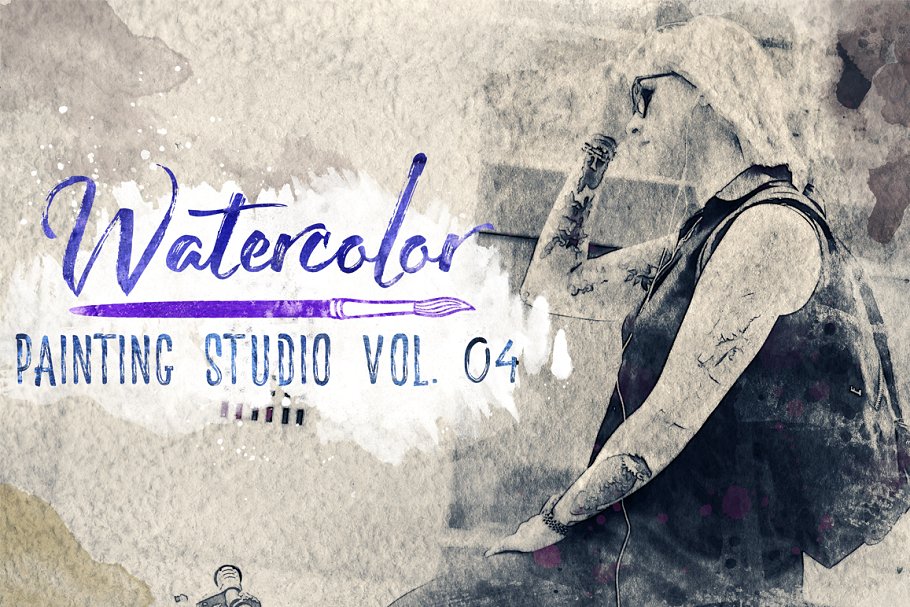复古水彩绘画效果PS笔刷+纹理 Watercolor Painting Studio Vol. 04