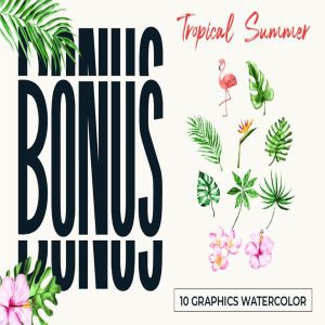 热带雨林植物水彩手绘插画PNG素材 Tropical Summer Design Set插图2