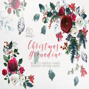 圣诞节氛围水彩花卉剪贴画合集 Christmas Watercolor Flowers Clipart