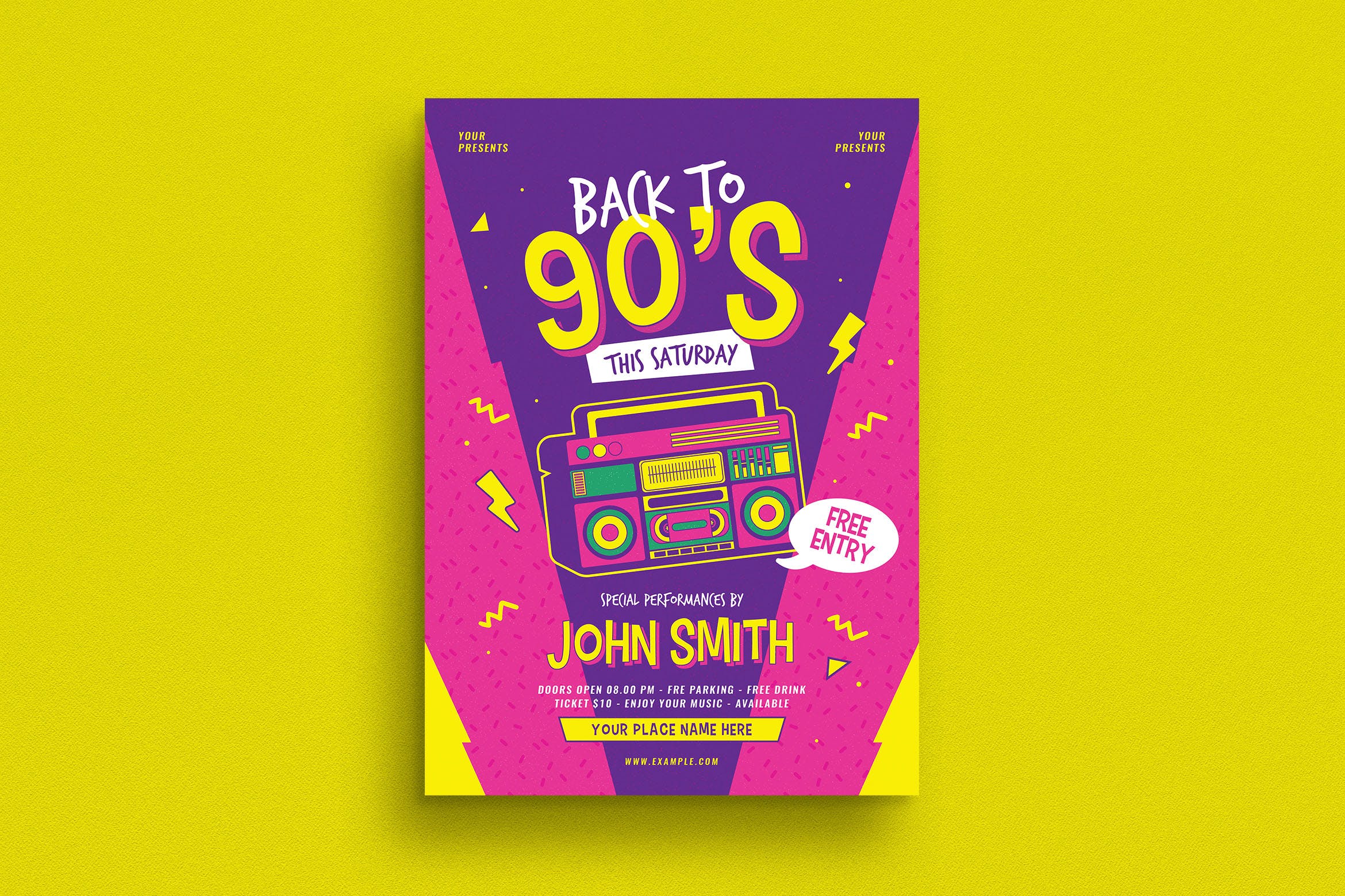 90年代广播音乐主题孟菲斯风格海报传单设计模板 90s Radio Music Flyer