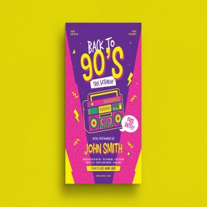 90年代广播音乐主题孟菲斯风格海报传单设计模板 90s Radio Music Flyer