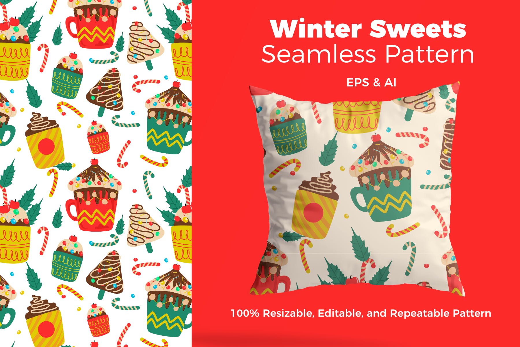 圣诞节主题甜点手绘图案背景素材 Christmas Sweets Pattern