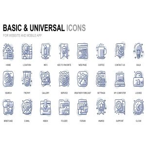 基础通用实用网站/APP设计线性图标合集素材 Basic Thin Line Icons