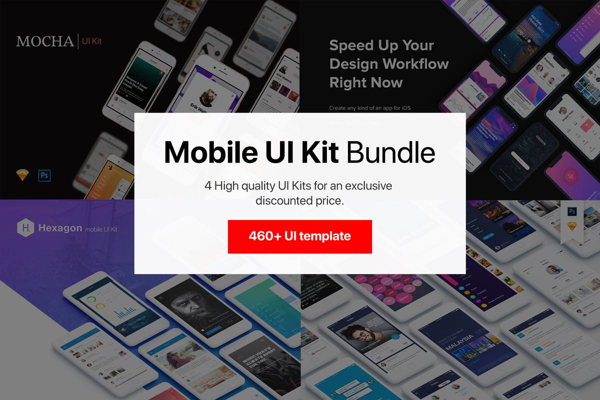 460+手机应用APP UI套件[4合1] Bundle Mobile UI Kit
