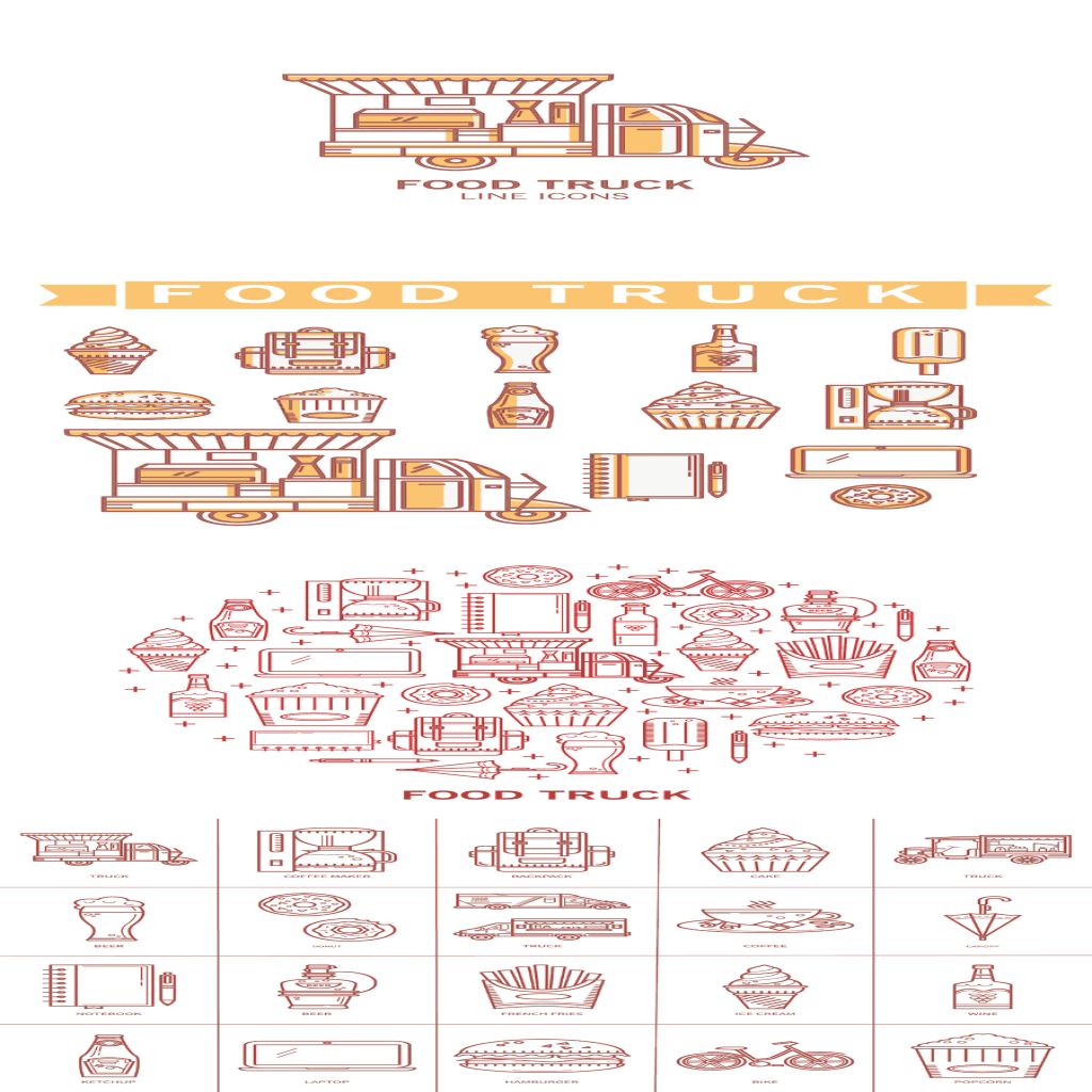 餐饮卡车相关图标套装打包下载[Ai]