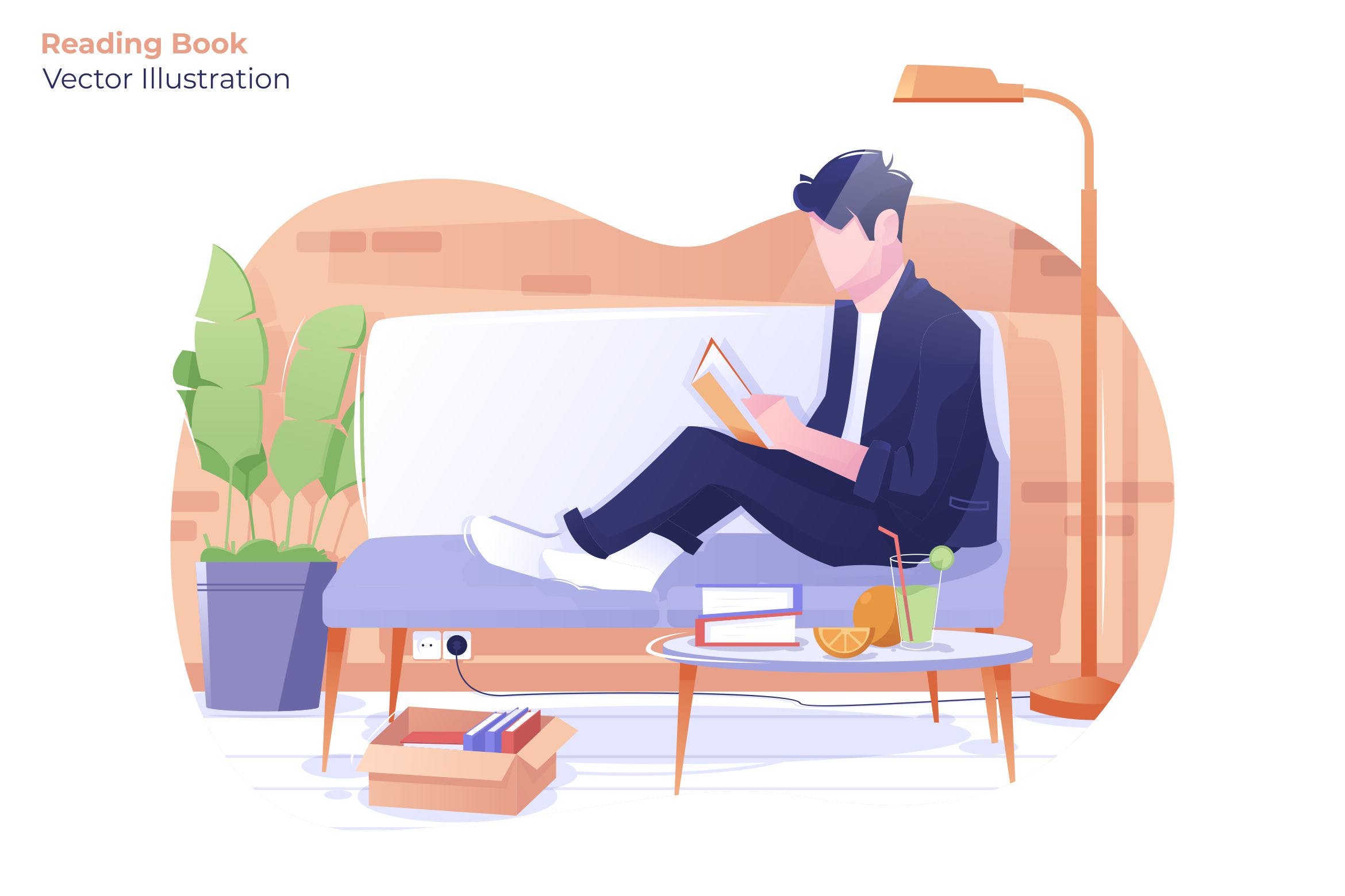 周末家庭阅读场景矢量插画素材 Reading Book – Vector Illustration