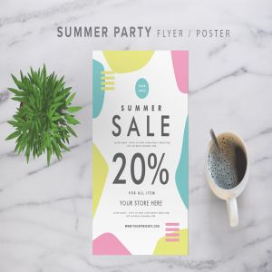 孟菲斯风格夏日大促活动海报传单模板 Summer Sale Flyer