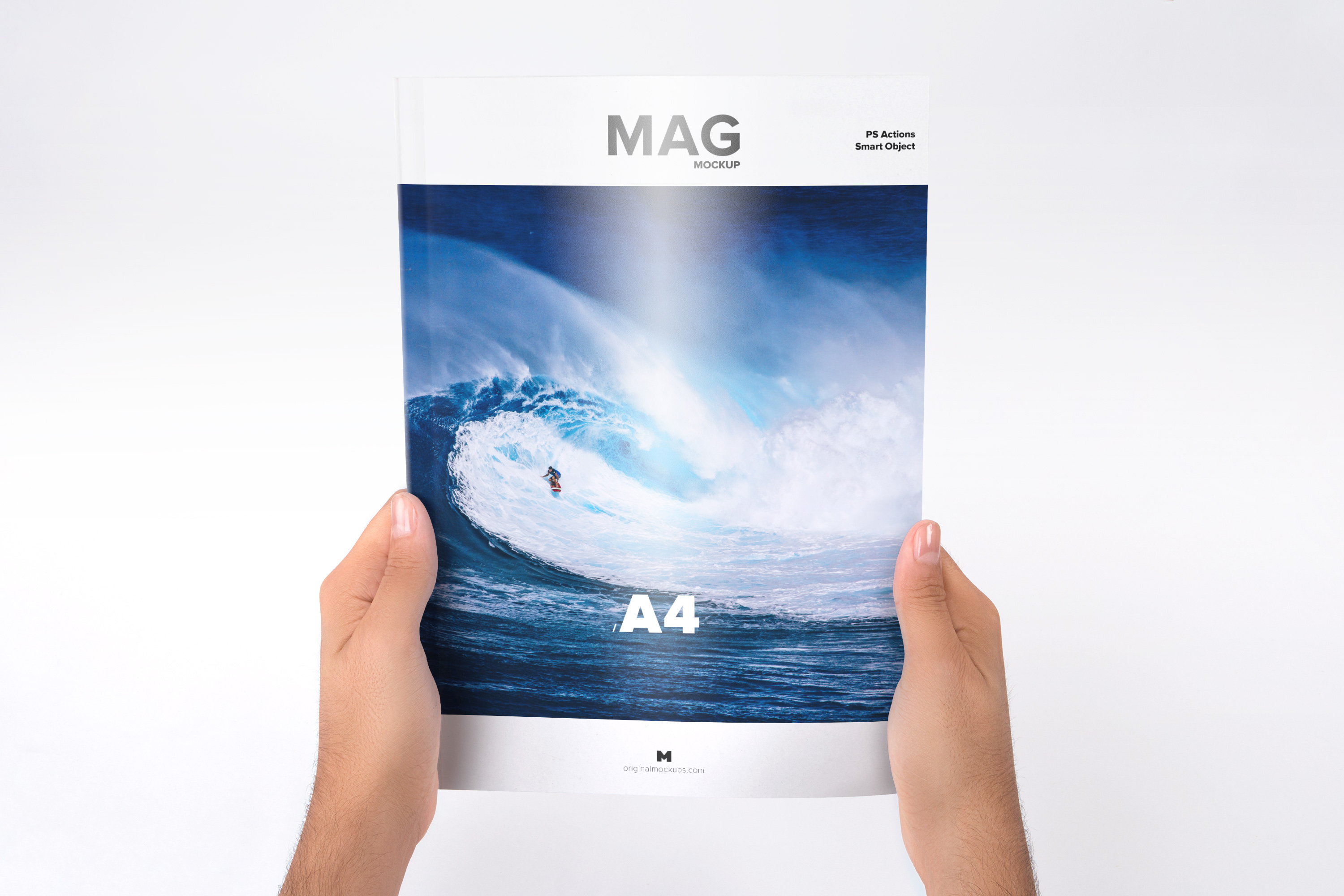 手持杂志场景A4杂志封面设计样机 Holding Closed A4 Magazine Mockup