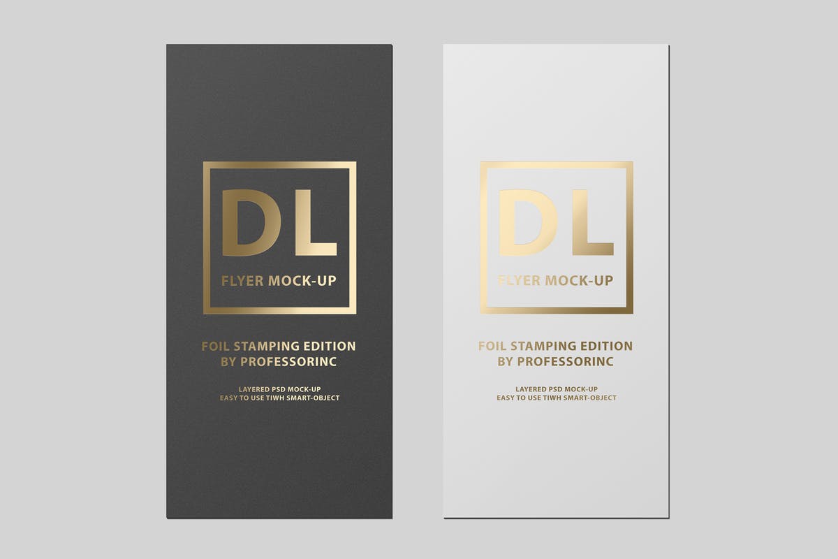 对折页烫金传单样机 DL Flyer Mock-Up / Foil Stamping Edition