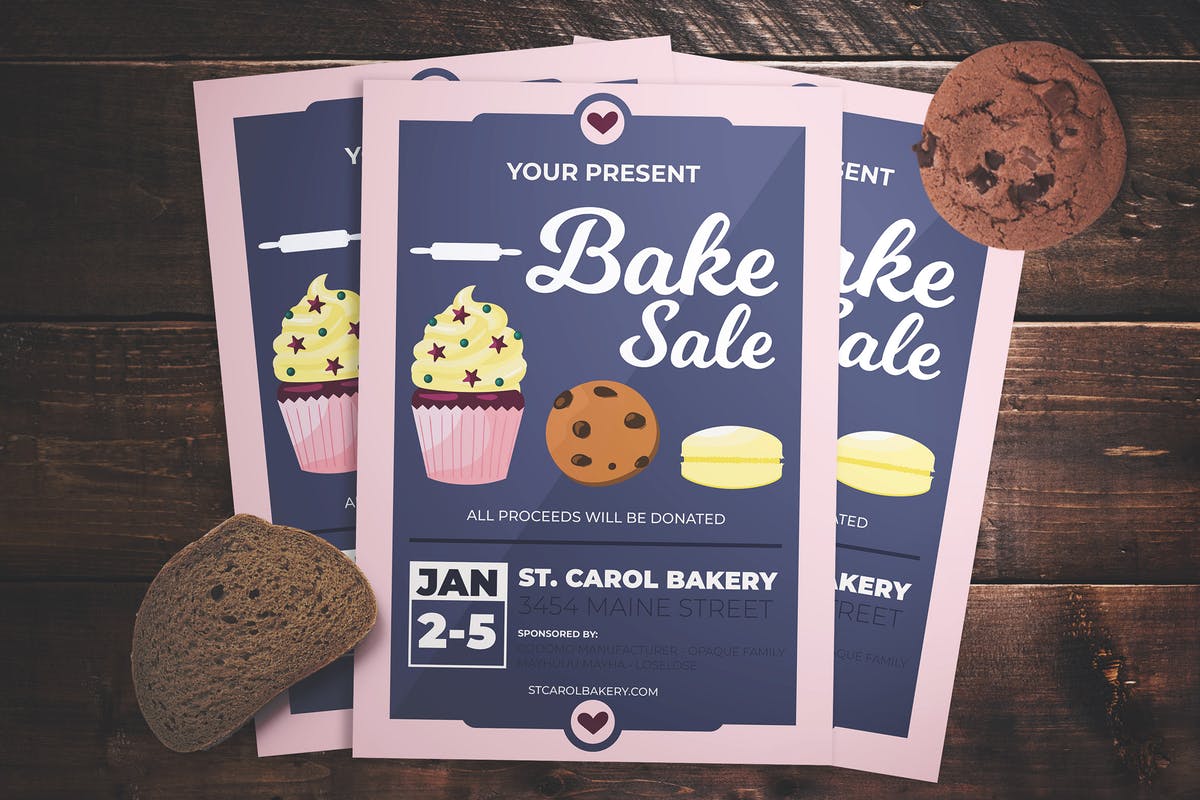 面包店促销活动广告海报设计模板 Bake Sale Flyer