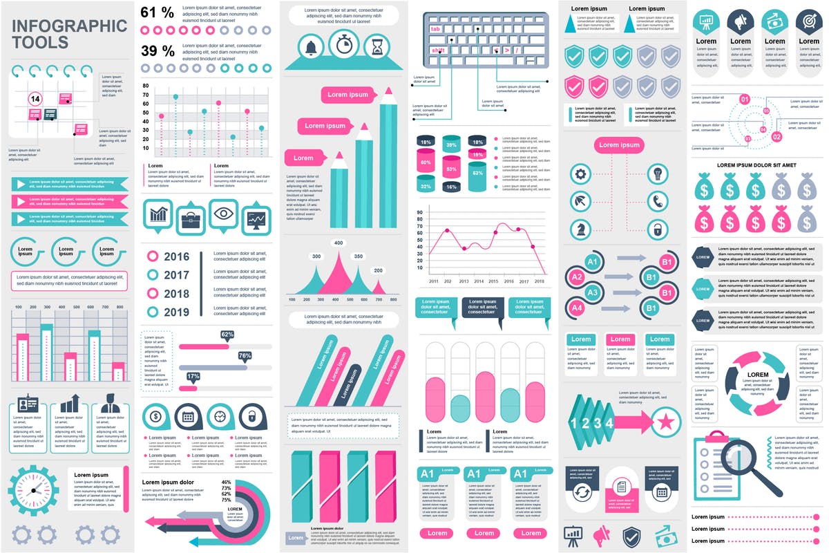 互联网IT技术信息图表数据统计幻灯片设计元素 Infographic Elements