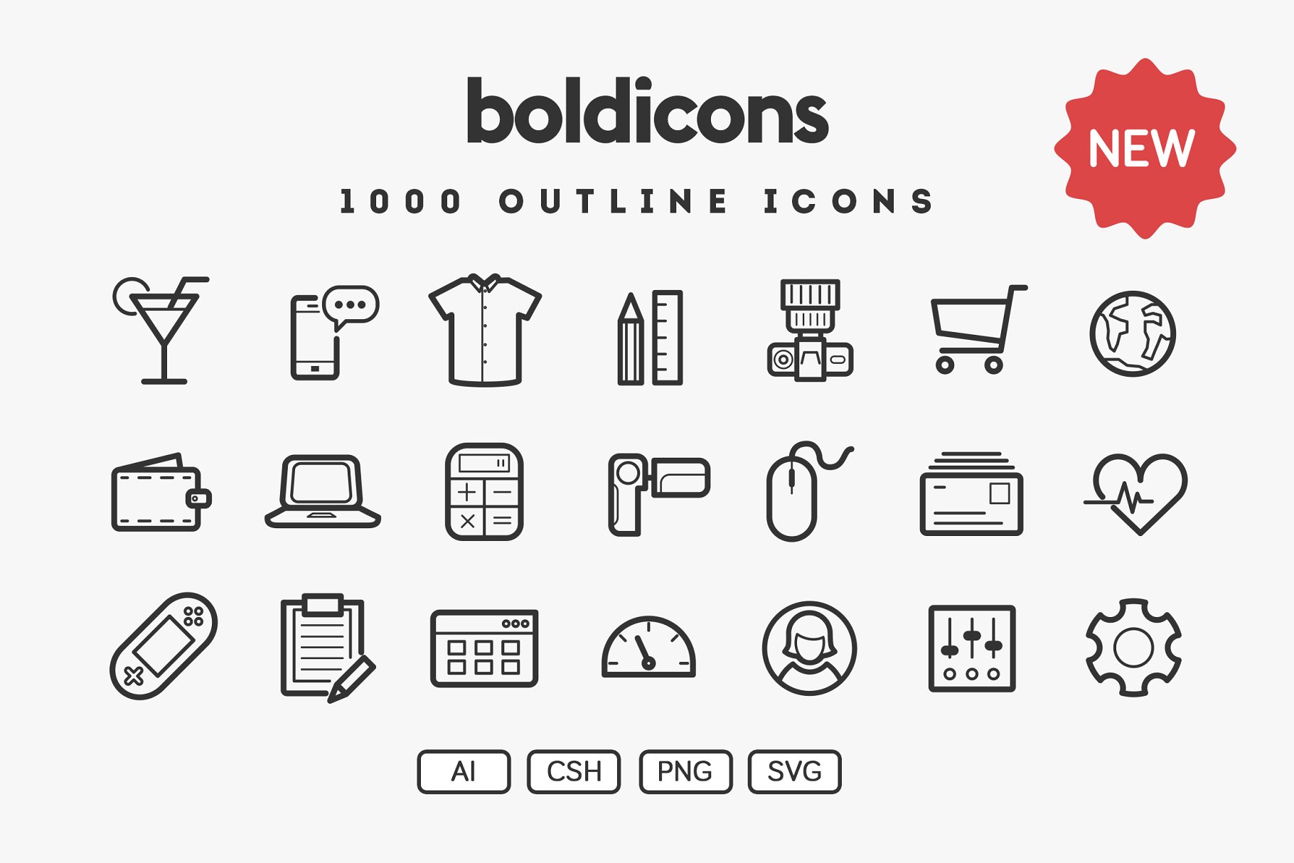 1000枚多领域粗线条轮廓图标 Boldicons – 1000 outline icons