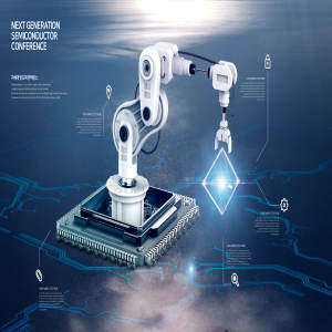 半导体芯片和机械手臂人工智能科技海报设计模板