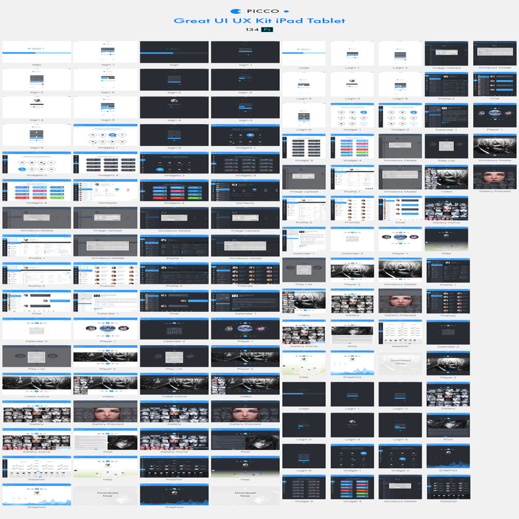 完美的多功能社交iPad Ui Kits套装下载[PSD]