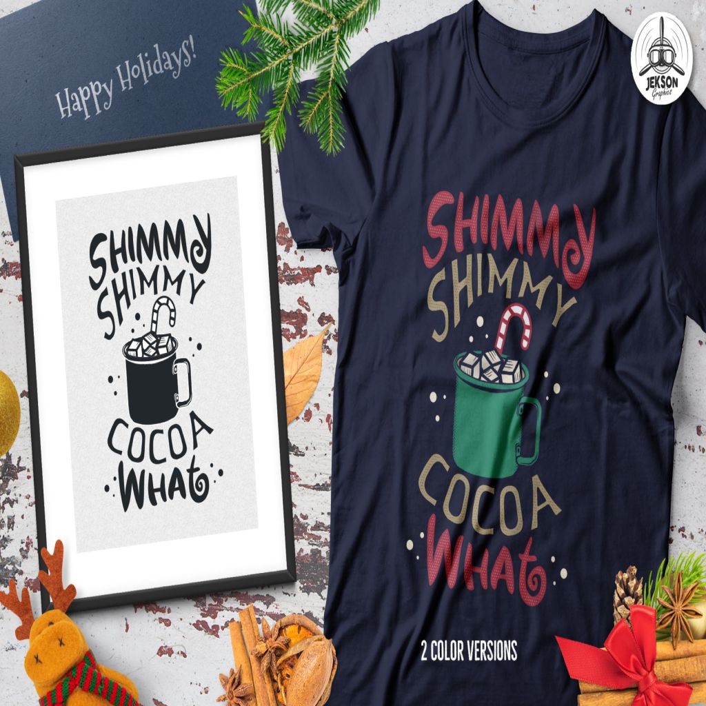 圣诞热可可T恤印花手绘图案设计素材 Christmas Hot Cocoa T-Shirt, Xmas Retro Party Tee插图
