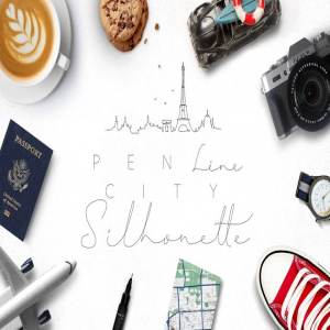 钢笔素描城市轮廓 Pen Line City Silhouette