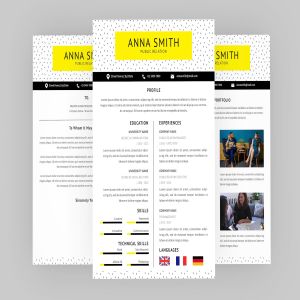 公共关系经理三合一简历表设计模板 Public Relation Resume Designer