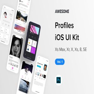 iOS平台职场社交APP应用个人中心界面设计UI套件PSD模板v1 Awesome iOS UI Kit – Profiles Vol. 1 (Photoshop)