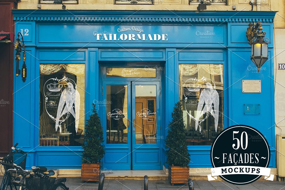 50款各种店铺店招招牌设计展示样机 50 Facades mockups