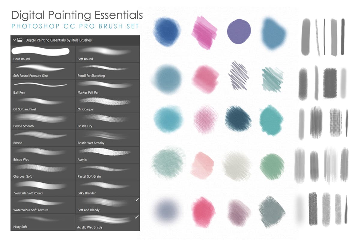 哑光艺术绘画Photoshop笔刷套装 Artistic & Matte Painting Photoshop Brush Set