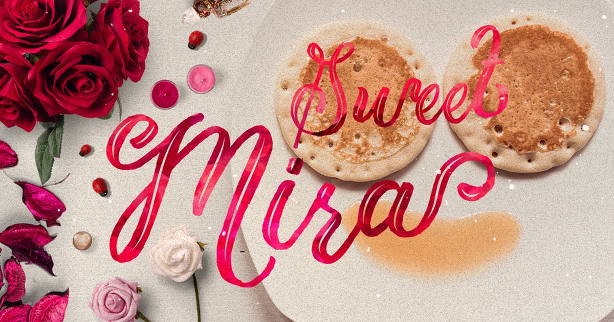 水彩丝带花饰手写英文字体下载 Mira & graphic watercolor & swirls