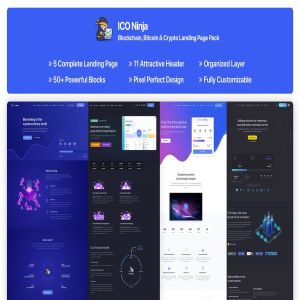 区块链/加密货币/比特币概念插画创意着陆页UI模板合集 Blockchain, Crypto & Bitcoin Landing Page Pack