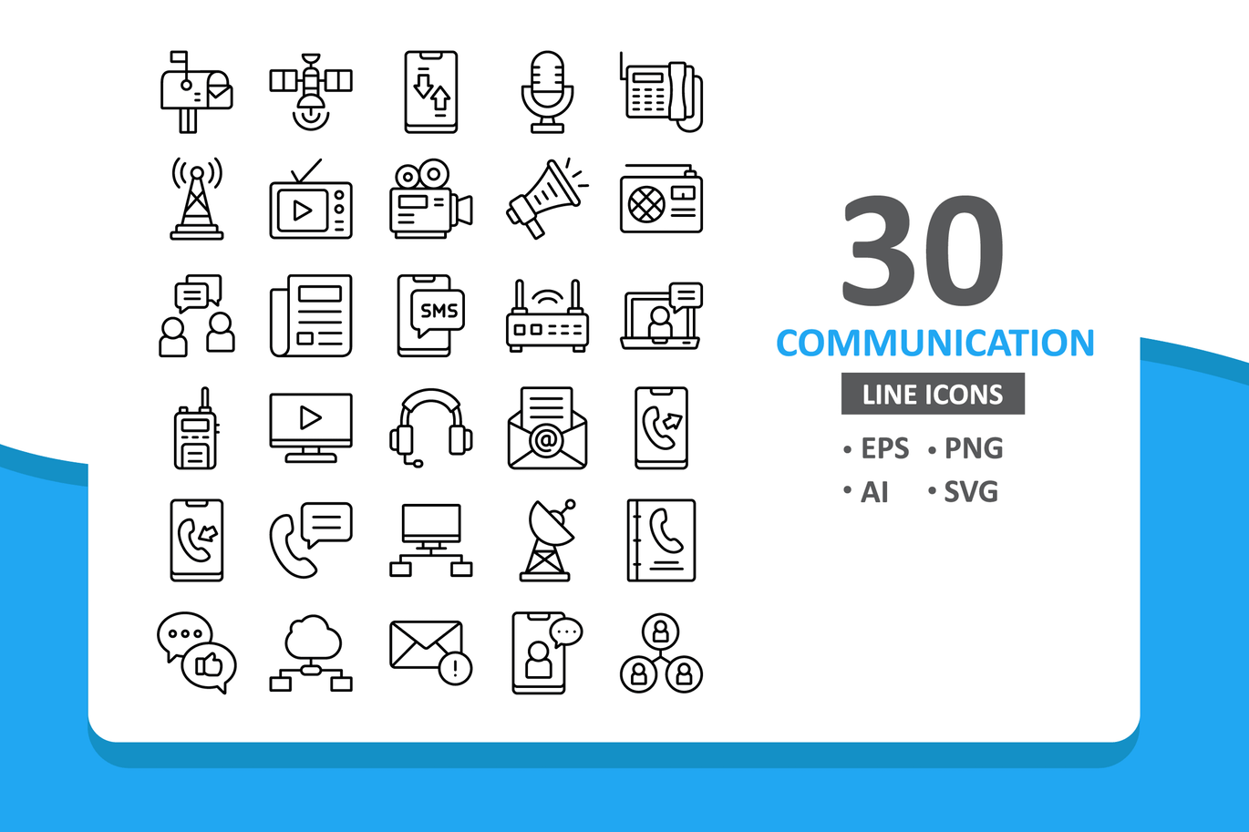 30枚移动通信主题矢量线性图标 30 Communication Icons – Line