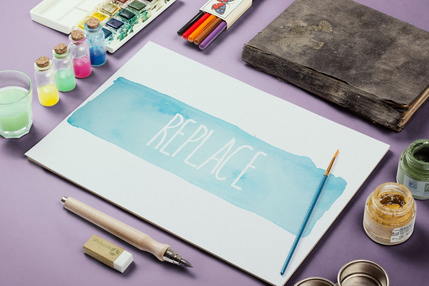 水彩手绘作品欣赏展示样机模板#4 Watercolor Paint Mockup Template #4
