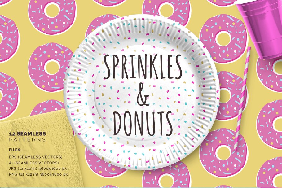 多彩糖粒和甜甜圈图案纹理 Sprinkles & Donuts Patterns