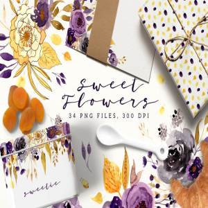 甜蜜手绘水彩花卉图案花样合集 Sweet Flowers