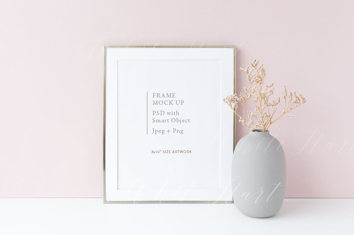 银色金属框架相框样机模板 8×10 golden frame mock up – PSD/PNG