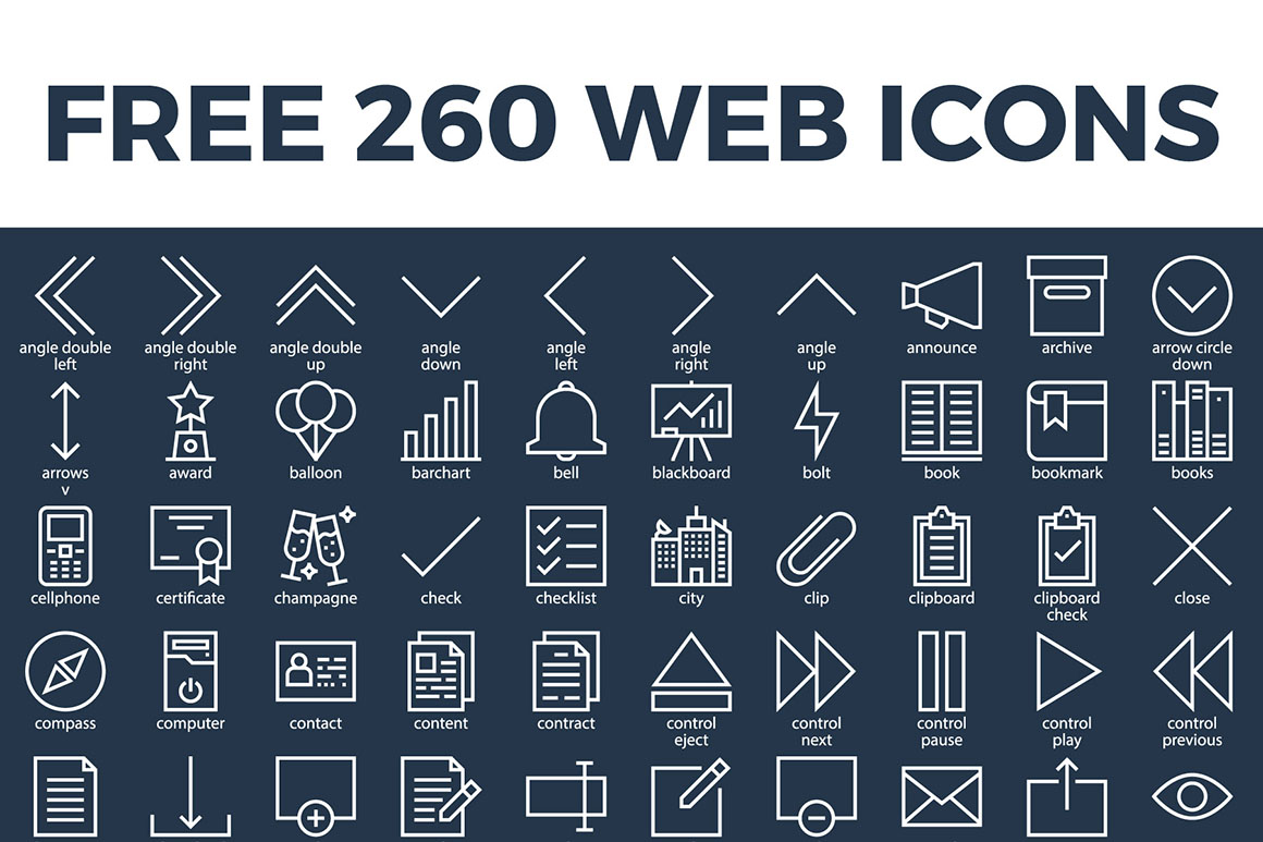 一个适用于站点或web应用的图标集 260 Free Vector Web Icons