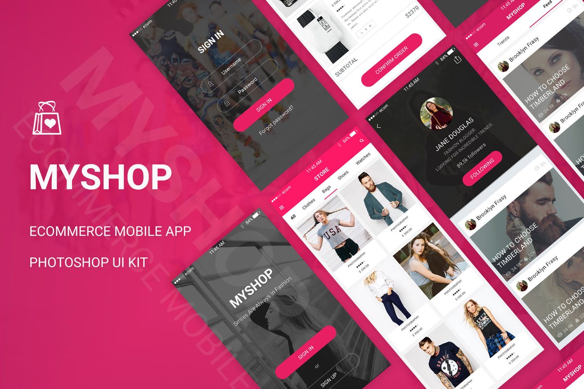服饰鞋帽类电商APP应用UI套件 MyShop – Ecommerce Mobile App UI Kit