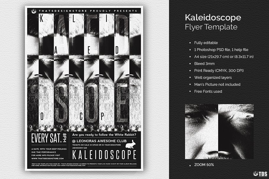 酷炫俱乐部海报宣传传单PSD模板 Kaleidoscope Flyer PSD