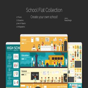 学校高校教育场景扁平化插画素材 School Flat Collection
