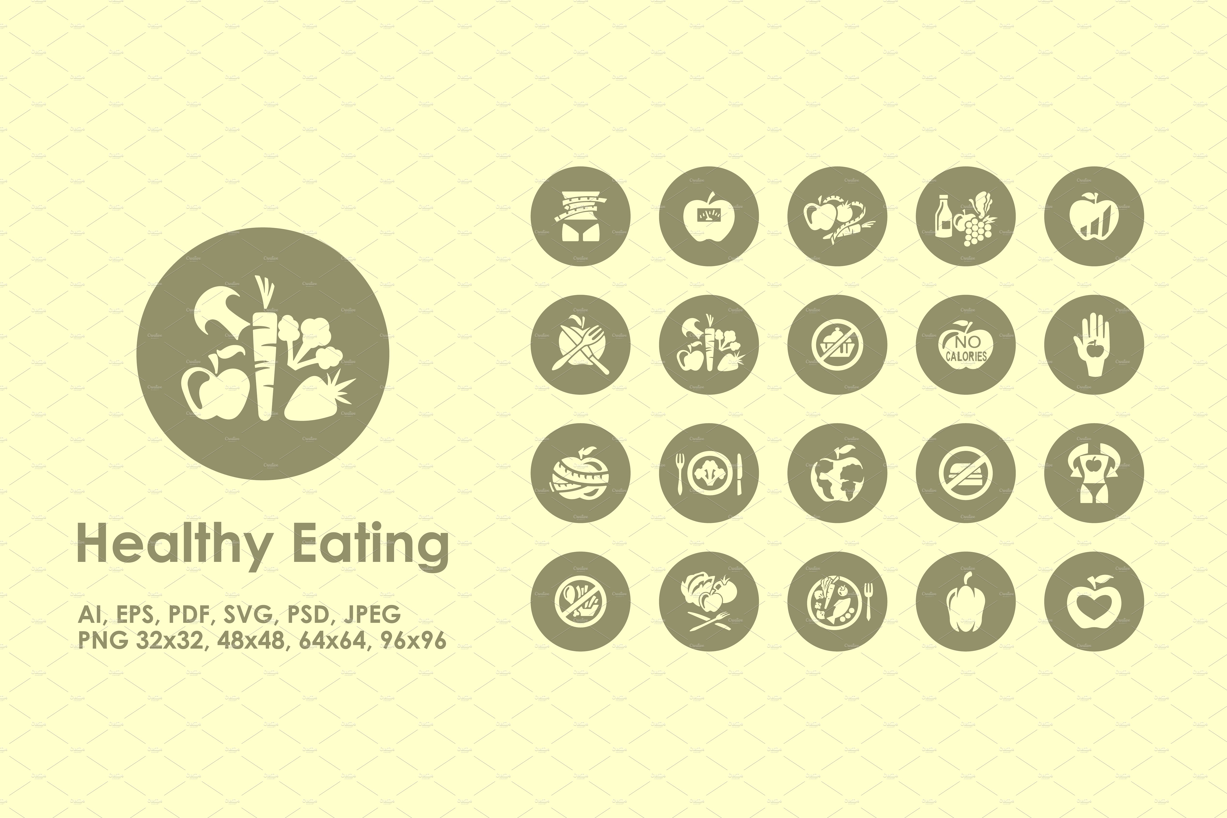 健康饮食主题简约图标 Healthy Eating simple icons