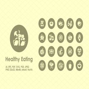 健康饮食主题简约图标 Healthy Eating simple icons
