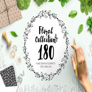 漂亮的手绘花卉植物剪贴画背景纹理素材