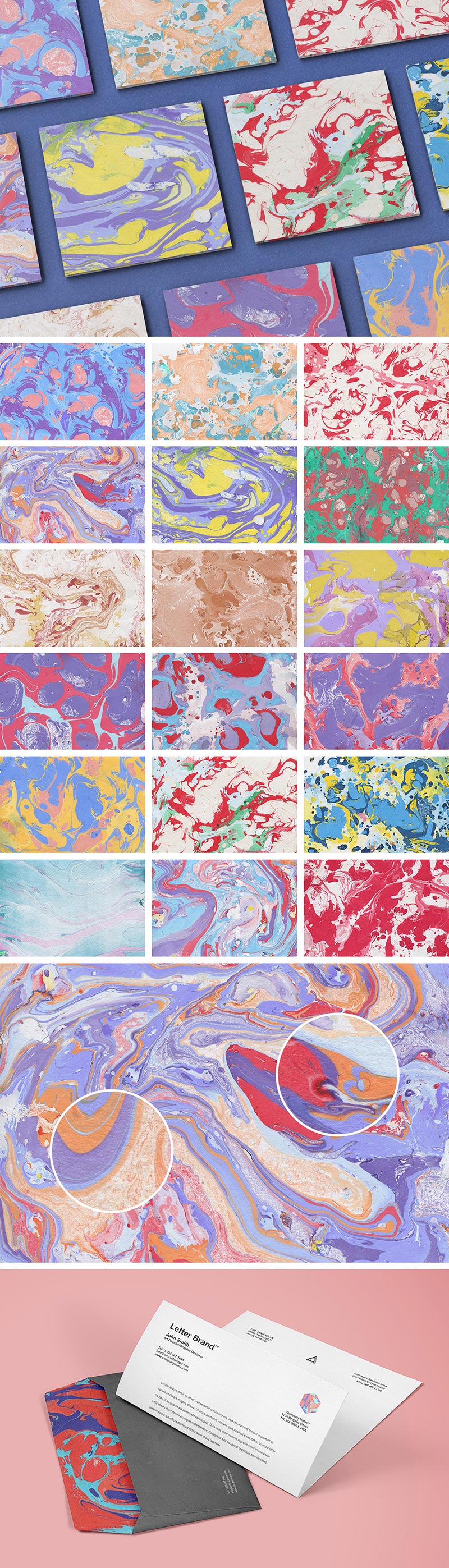 18张墨水大理石纸纹理 18 Ink Marble Paper Textures