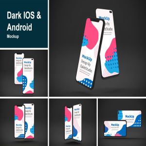 iOS&Android手机应用黑暗模式UI界面设计效果样机 Dark IOS & Android MockUp