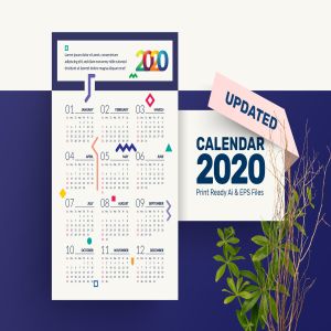 抽象几何设计风格2020年单页日历表设计模板 Geometric Calendar 2020插图1